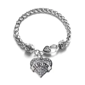 Silver #1 Sister Pave Heart Charm Braided Bracelet