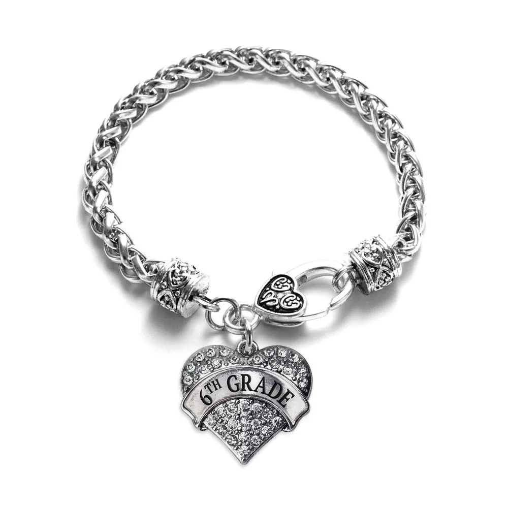 Silver 6th Grade Pave Heart Charm Braided Bracelet