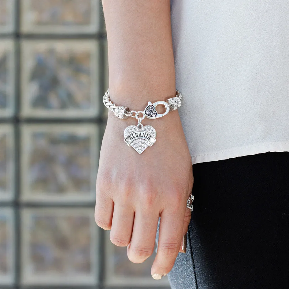 Silver Albania Pave Heart Charm Braided Bracelet