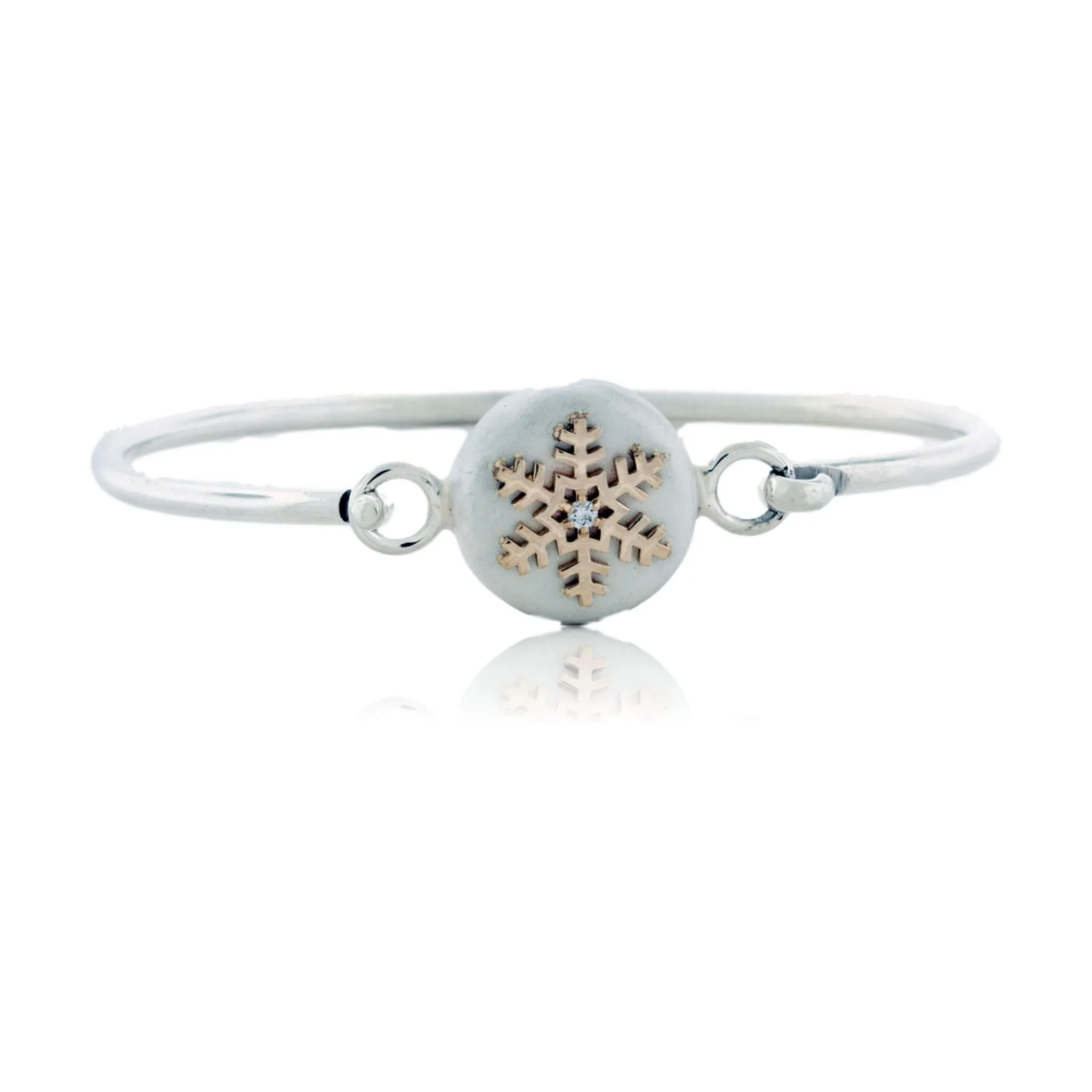 Silver & Gold Diamond Snowflake Bangle Bracelet