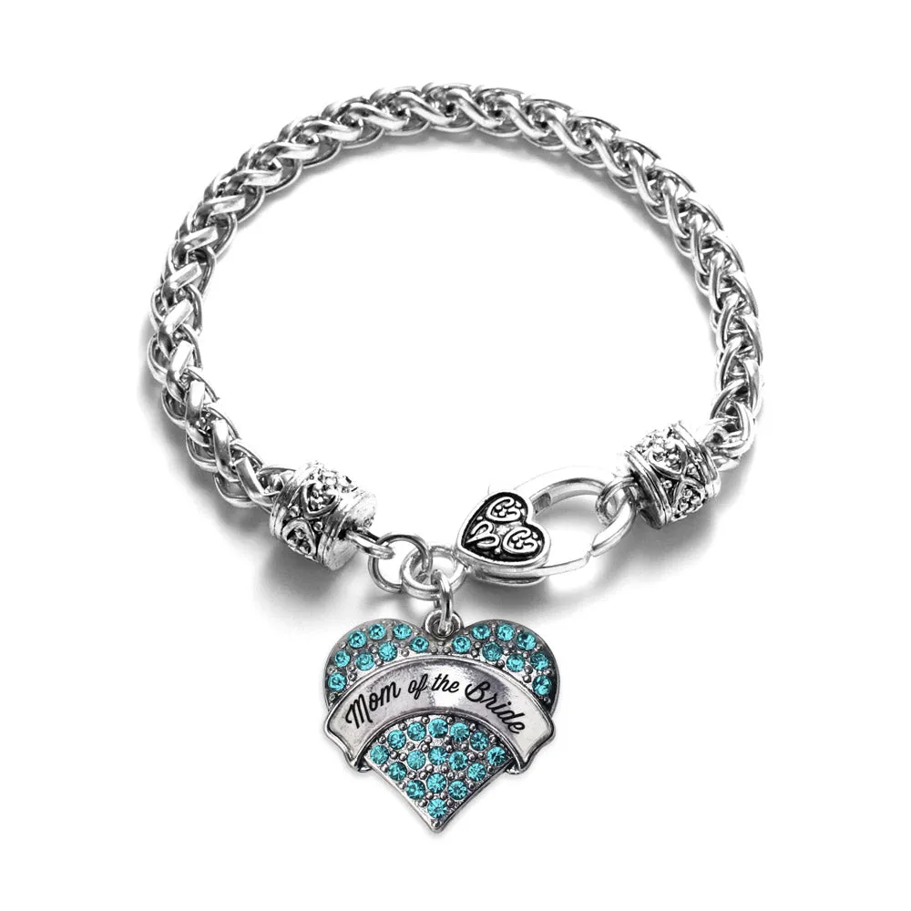 Silver Aqua Mom of the Bride Aqua Pave Heart Charm Braided Bracelet