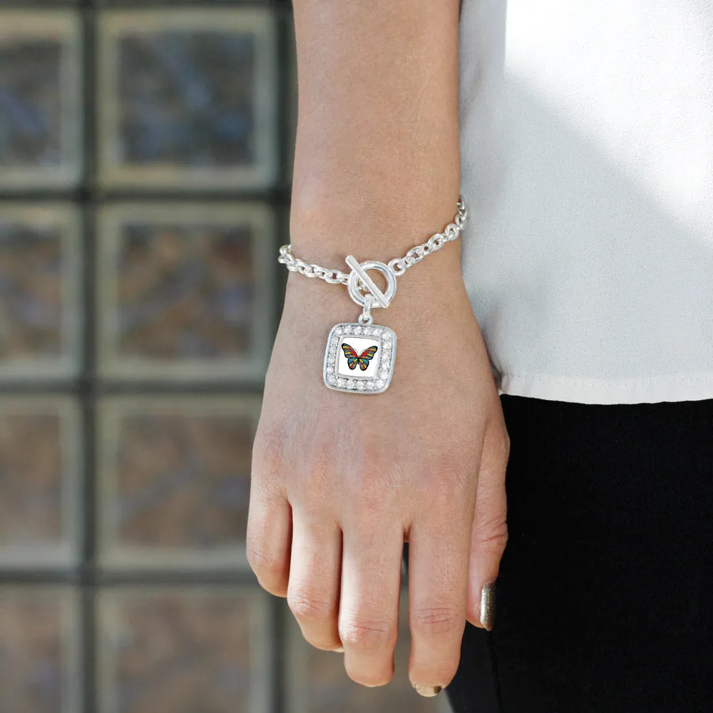 Silver Autism Awareness Butterfly Square Charm Toggle Bracelet