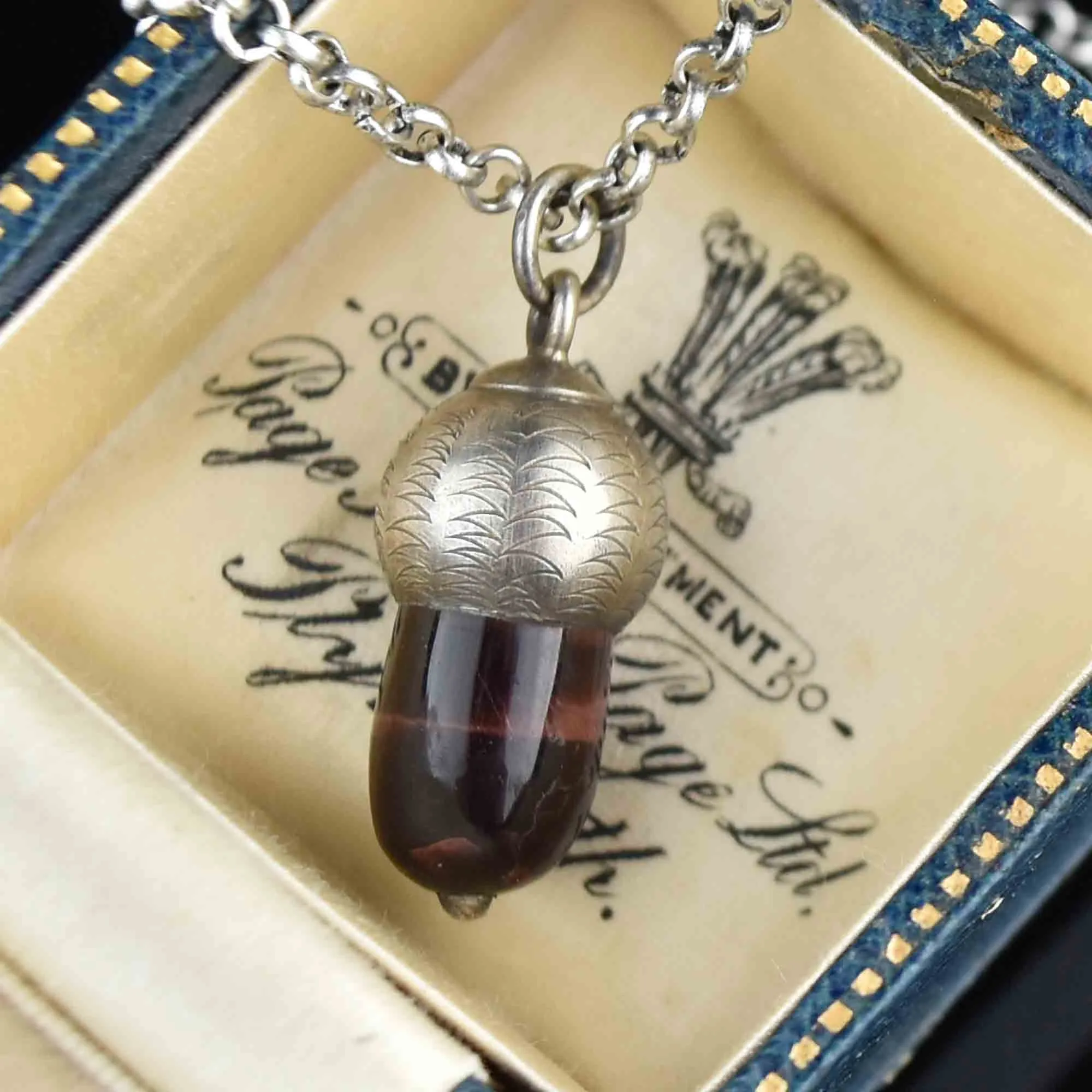 Silver Banded Quartz Acorn Pendant Necklace