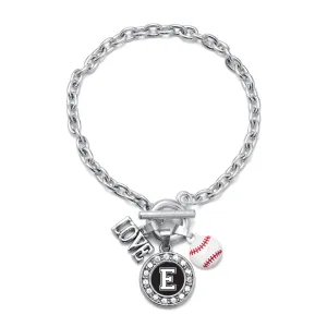 Silver Baseball - Sports Initial E Circle Charm Toggle Bracelet