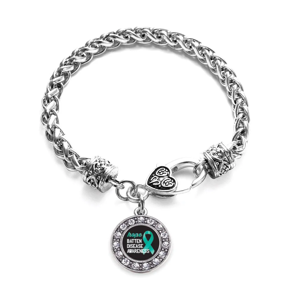 Silver Batten Disease Circle Charm Braided Bracelet