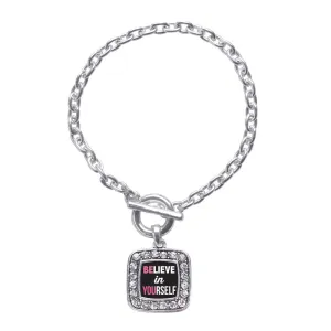 Silver Believe in Yourself Square Charm Toggle Bracelet