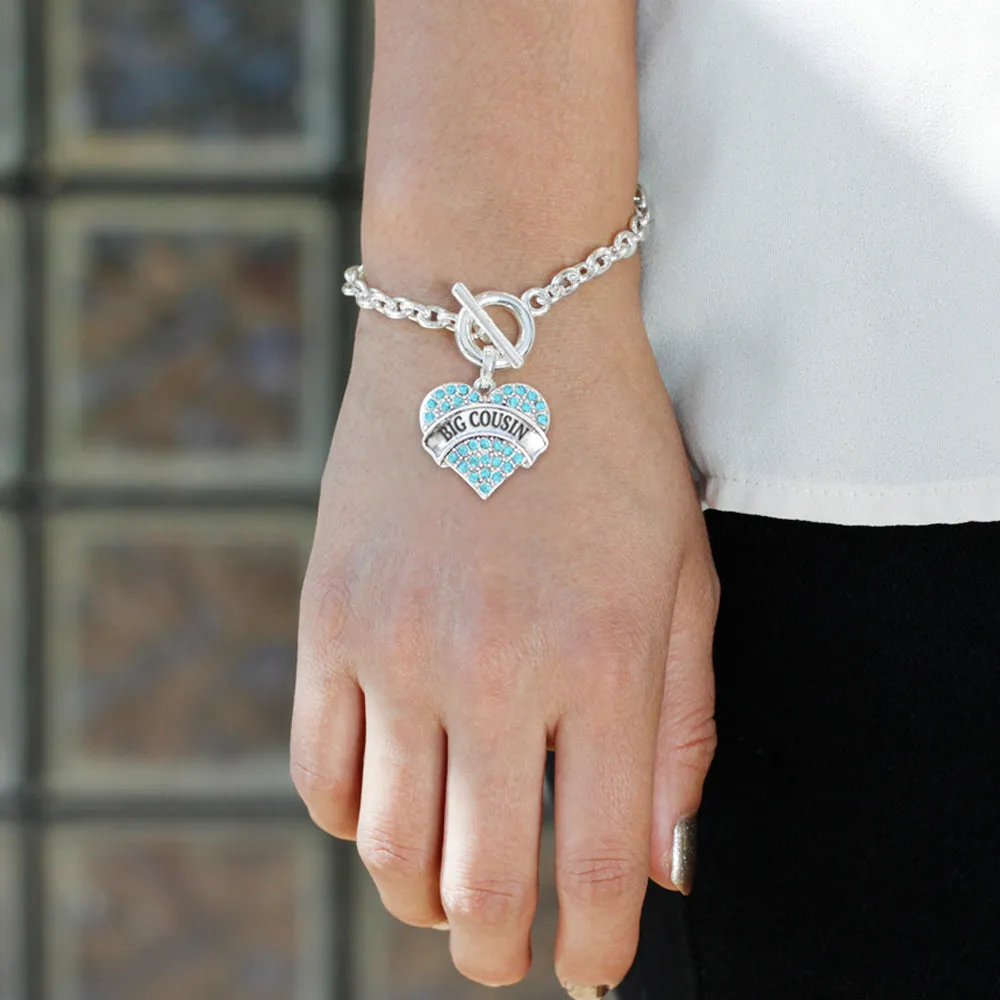 Silver Big Cousin Aqua Aqua Pave Heart Charm Toggle Bracelet