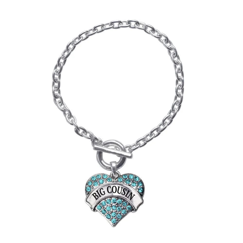 Silver Big Cousin Aqua Aqua Pave Heart Charm Toggle Bracelet