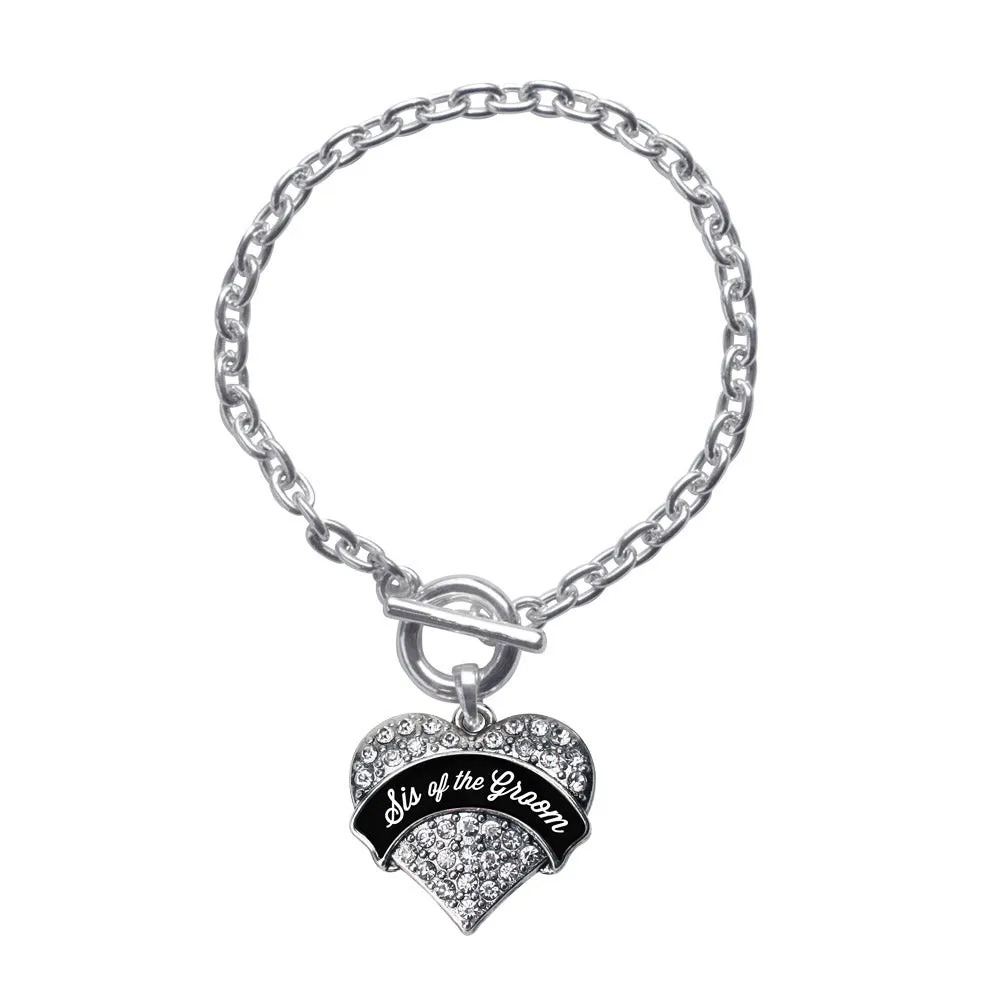 Silver Black and White Sis of the Groom Pave Heart Charm Toggle Bracelet