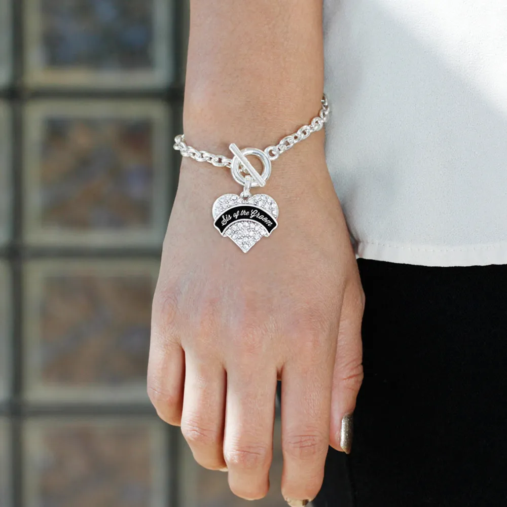 Silver Black and White Sis of the Groom Pave Heart Charm Toggle Bracelet