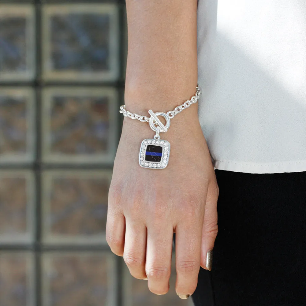 Silver California Thin Blue Line Square Charm Toggle Bracelet