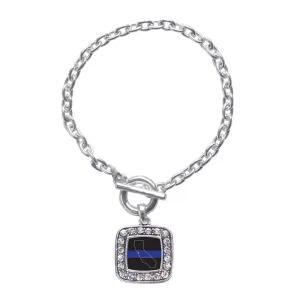 Silver California Thin Blue Line Square Charm Toggle Bracelet