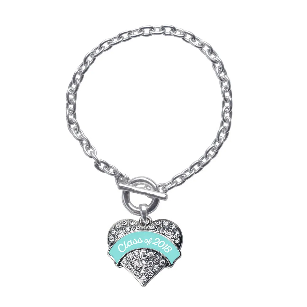 Silver Class of 2018 - Teal Pave Heart Charm Toggle Bracelet