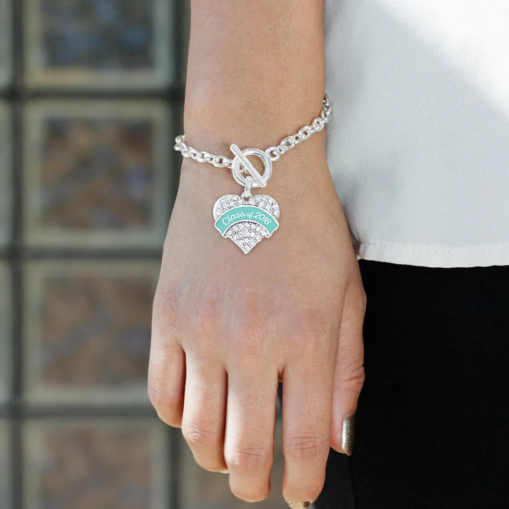 Silver Class of 2018 - Teal Pave Heart Charm Toggle Bracelet