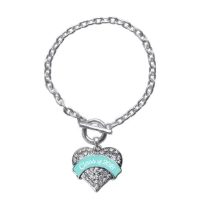 Silver Class of 2018 - Teal Pave Heart Charm Toggle Bracelet