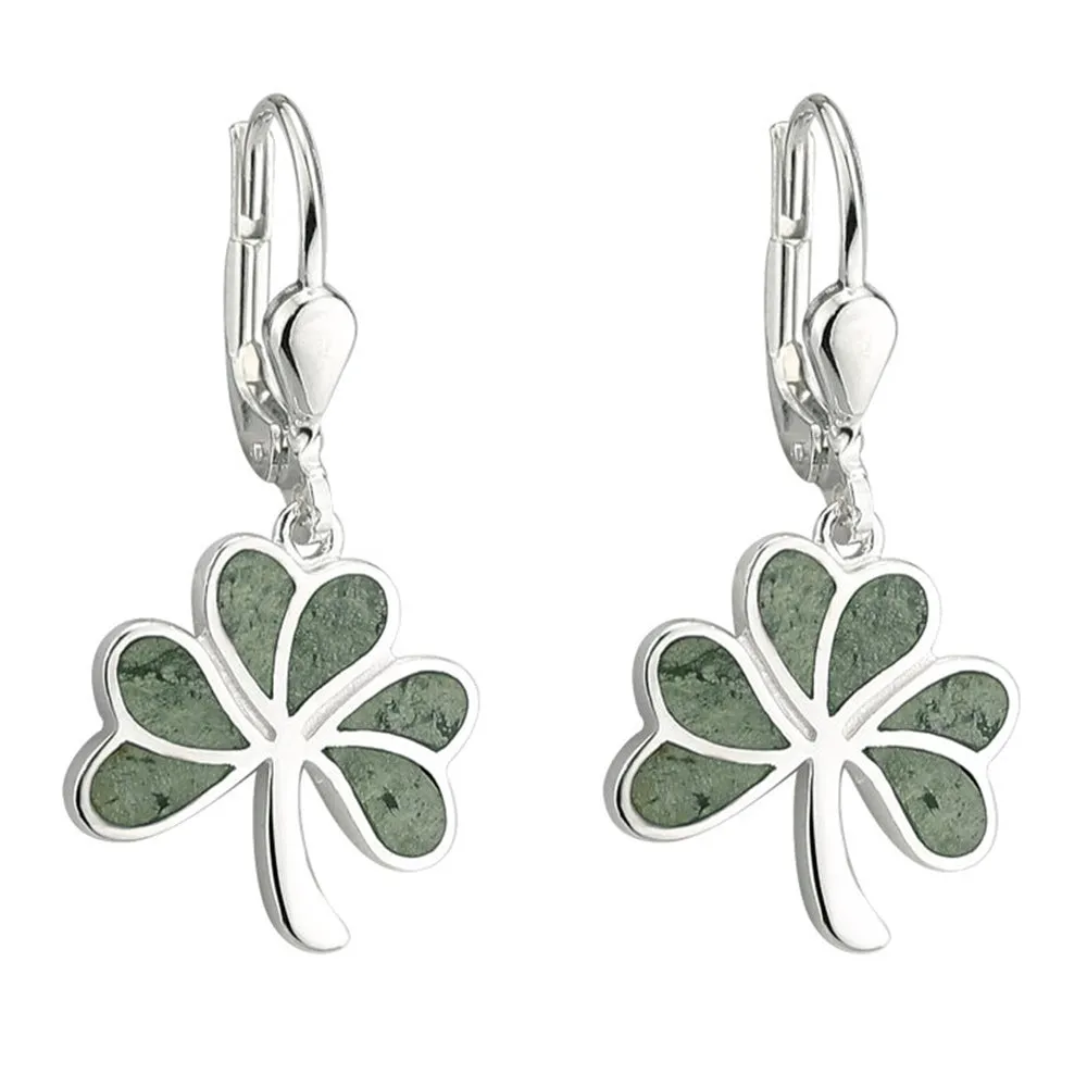 Silver Connemara Marble Shamrock Earrings