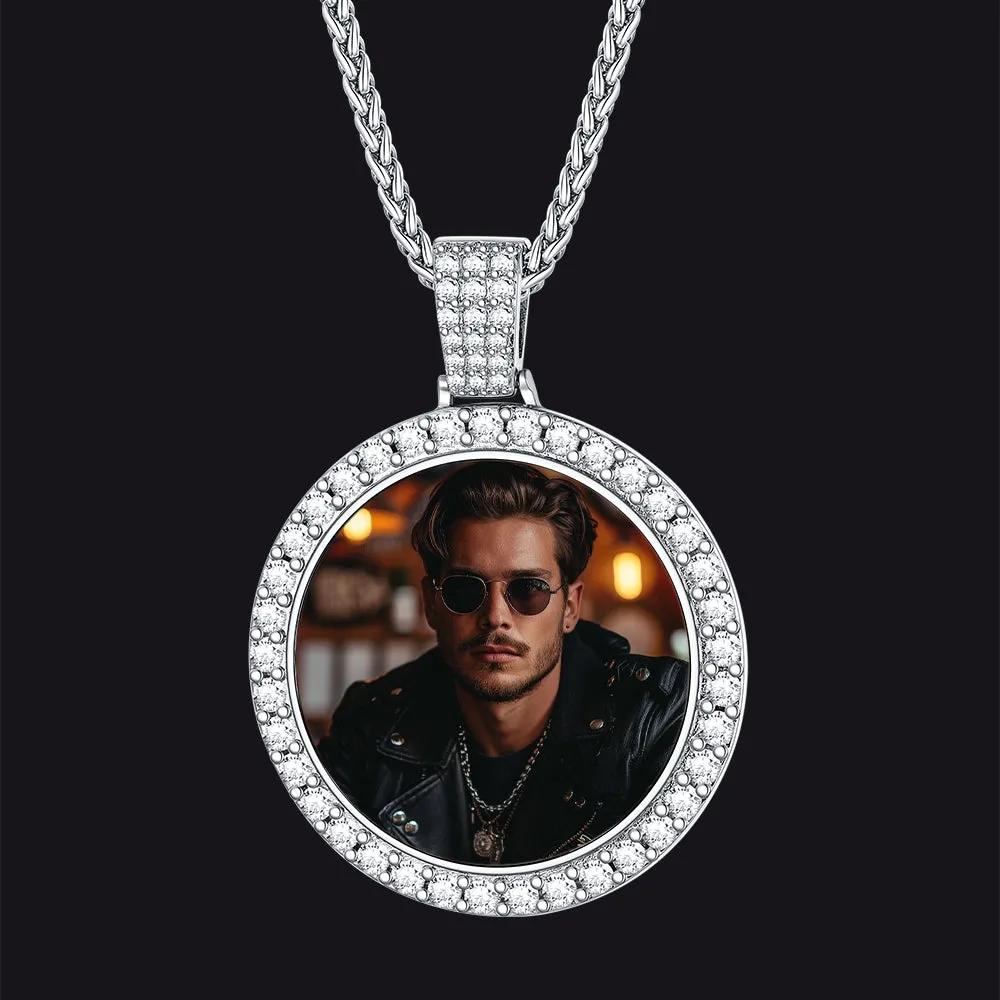 Silver Customized Cubic Zirconia Picture Necklace Memorial Pendant for Men