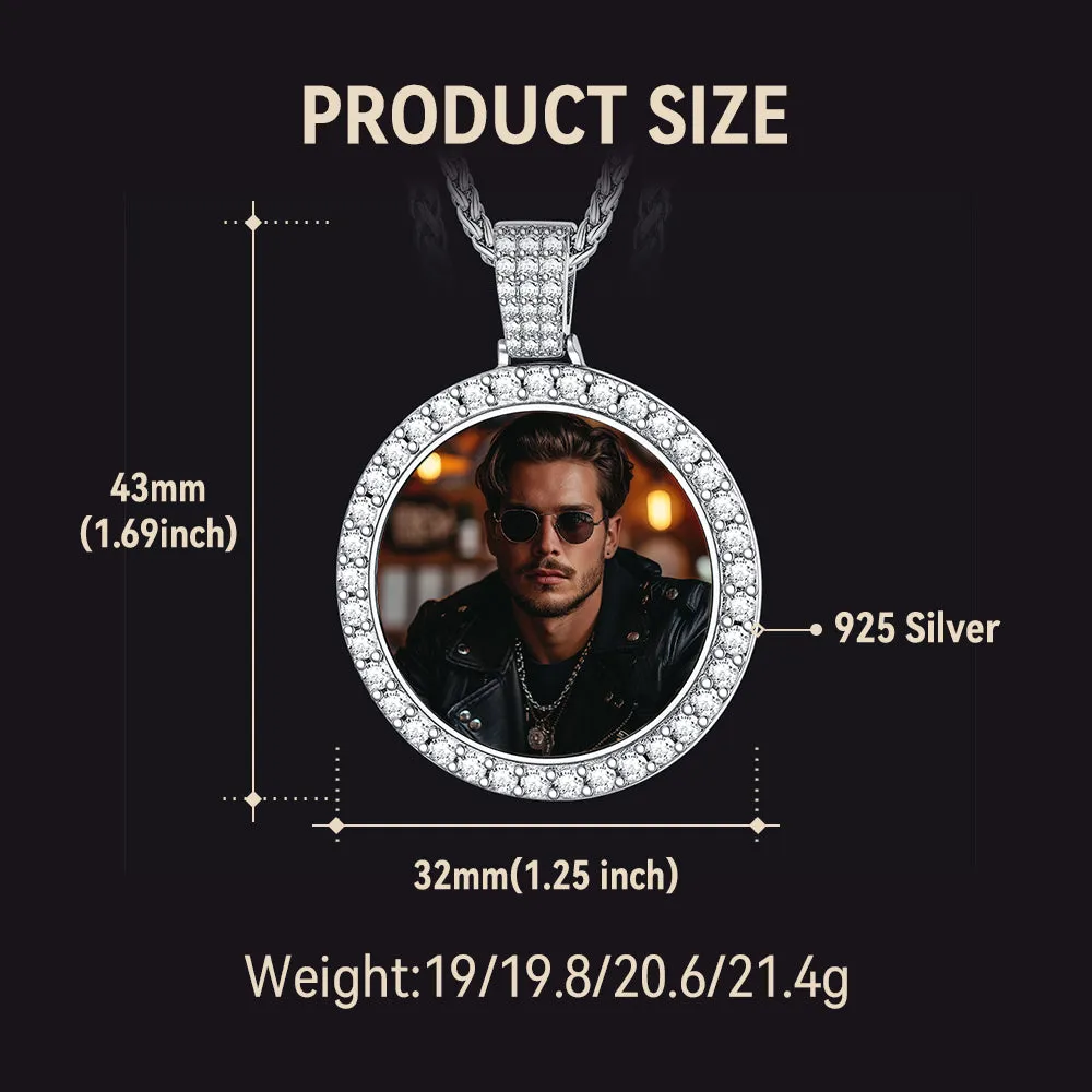 Silver Customized Cubic Zirconia Picture Necklace Memorial Pendant for Men