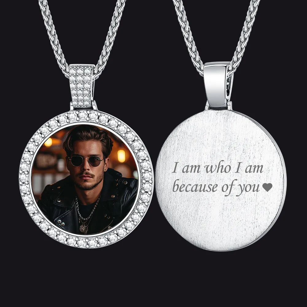 Silver Customized Cubic Zirconia Picture Necklace Memorial Pendant for Men