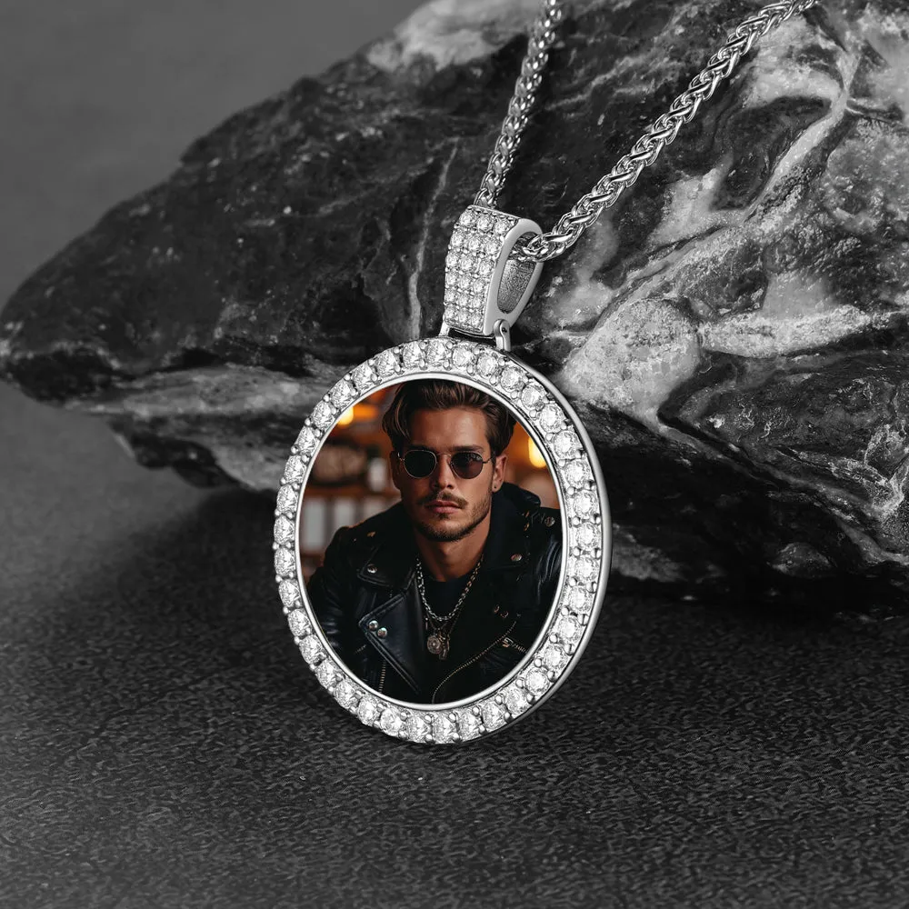 Silver Customized Cubic Zirconia Picture Necklace Memorial Pendant for Men