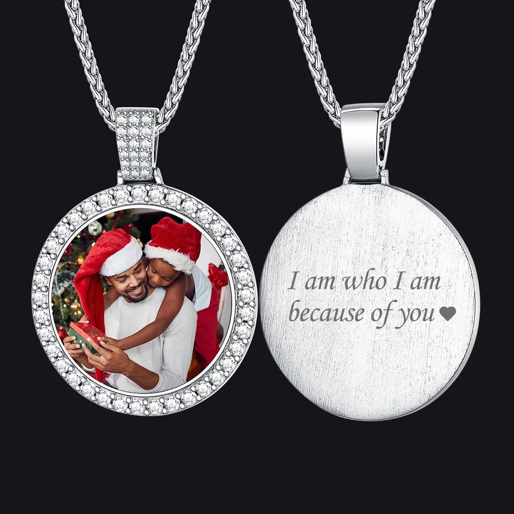 Silver Customized Cubic Zirconia Picture Necklace Memorial Pendant for Men