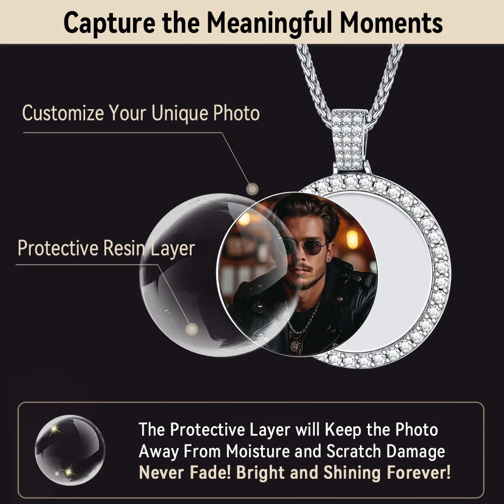 Silver Customized Cubic Zirconia Picture Necklace Memorial Pendant for Men