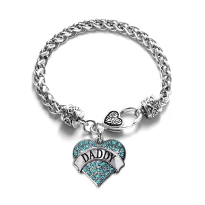 Silver Daddy Aqua Aqua Pave Heart Charm Braided Bracelet