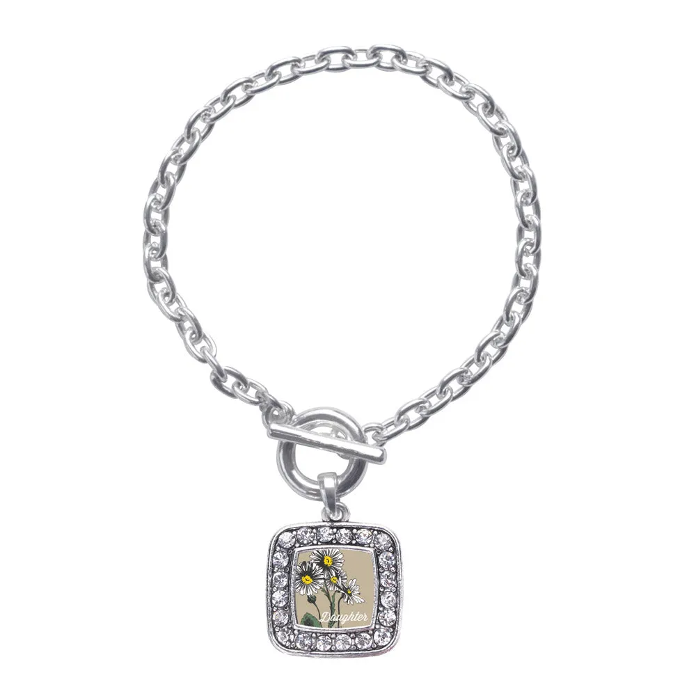 Silver Daughter Daisy Flower Square Charm Toggle Bracelet