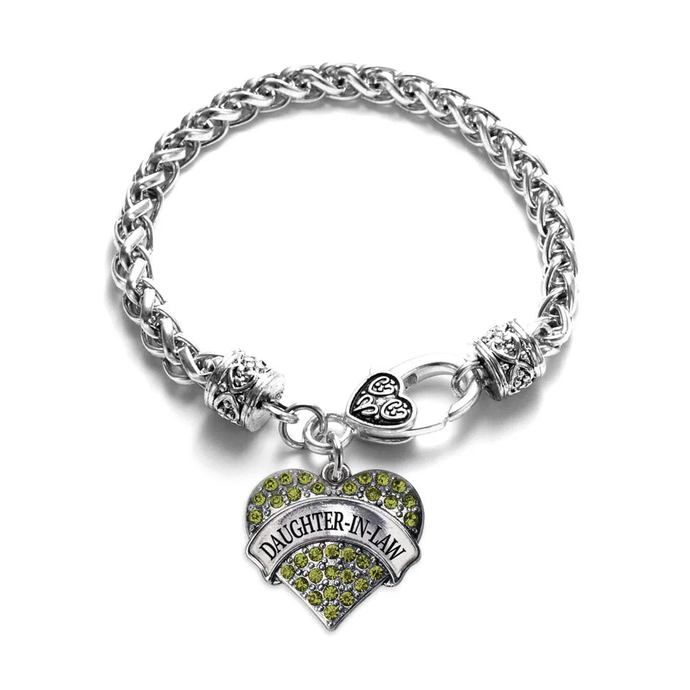 Silver Daughter-In-Law Green Pave Heart Charm Braided Bracelet