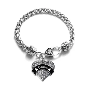 Silver Doxies - Paw Prints Pave Heart Charm Braided Bracelet