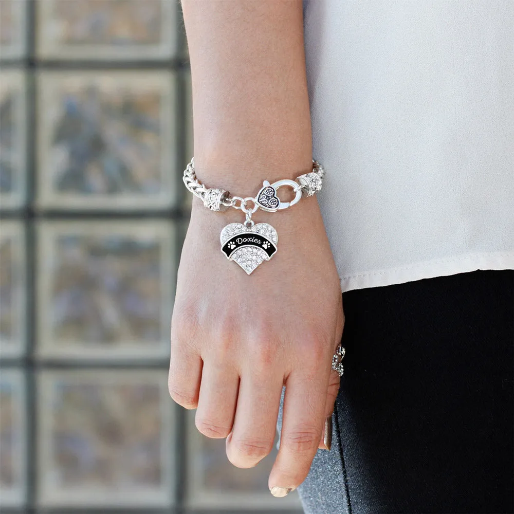 Silver Doxies - Paw Prints Pave Heart Charm Braided Bracelet