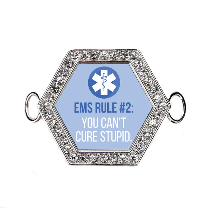 Silver EMS Humor Hexagon Charm Bangle Bracelet