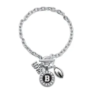 Silver Football - Sports Initial B Circle Charm Toggle Bracelet