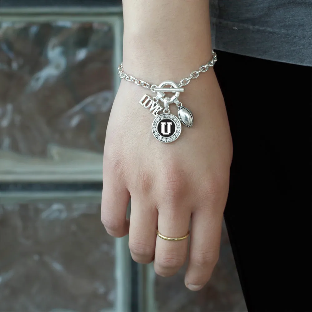 Silver Football - Sports Initial U Circle Charm Toggle Bracelet