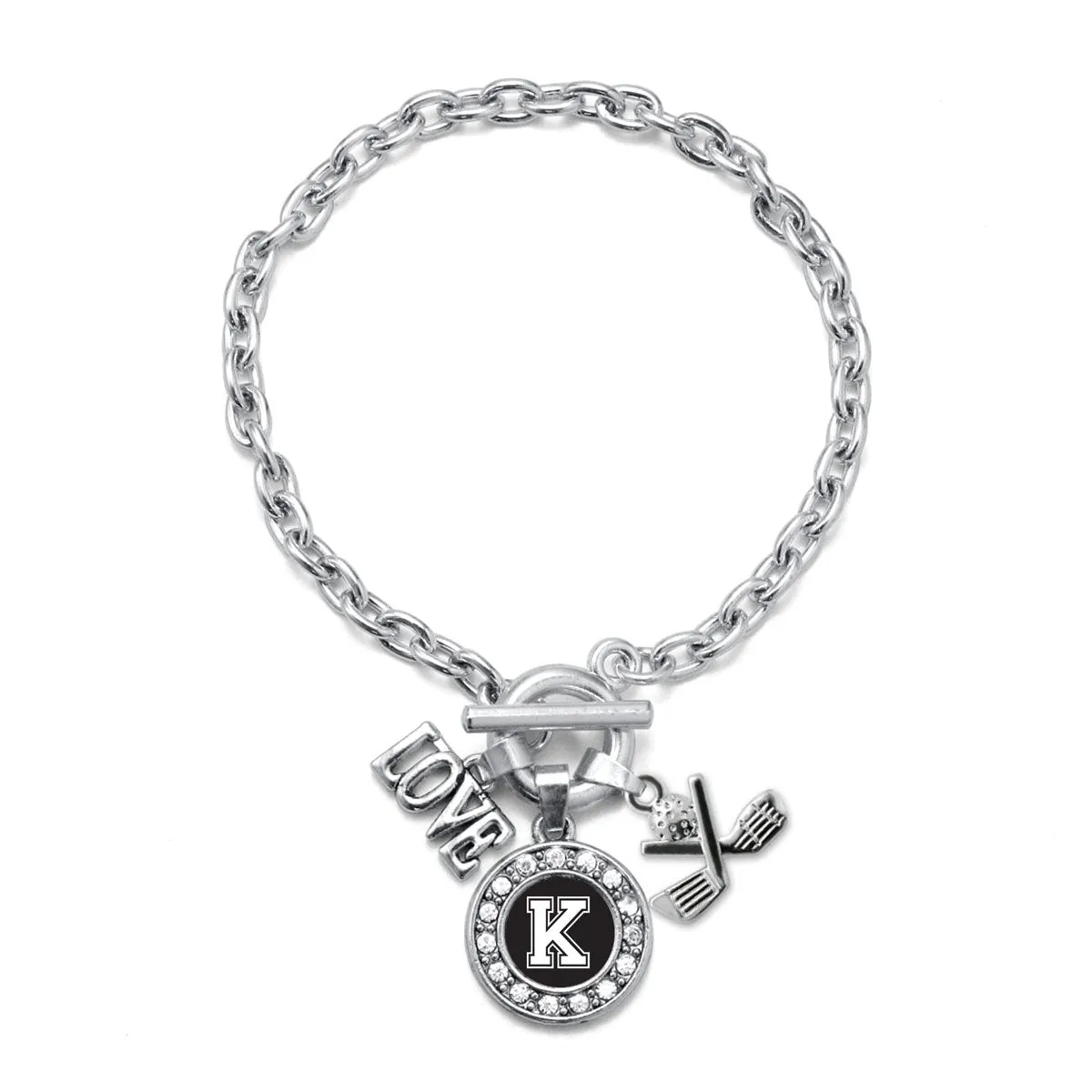 Silver Golf - Sports Initial K Circle Charm Toggle Bracelet