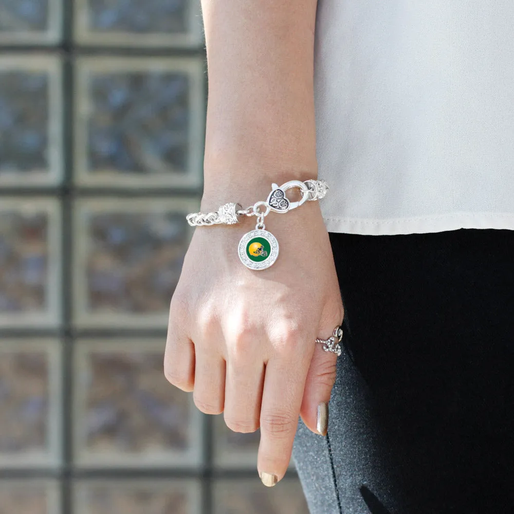 Silver Green and Yellow Team Helmet Circle Charm Braided Bracelet