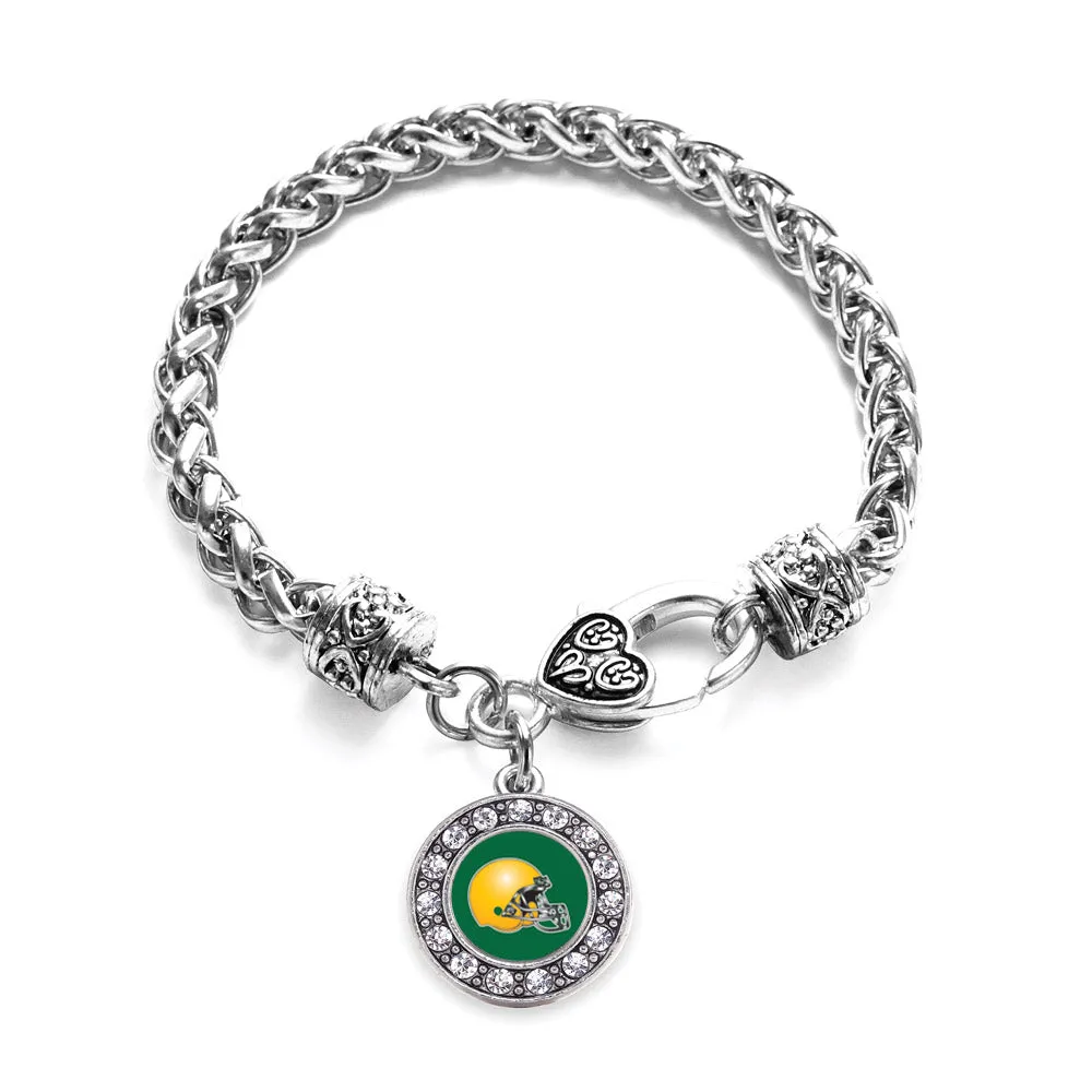 Silver Green and Yellow Team Helmet Circle Charm Braided Bracelet