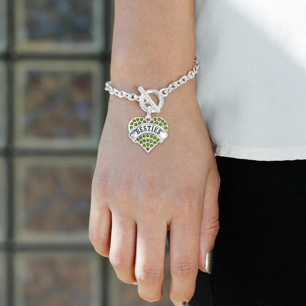 Silver Green Besties Green Pave Heart Charm Toggle Bracelet