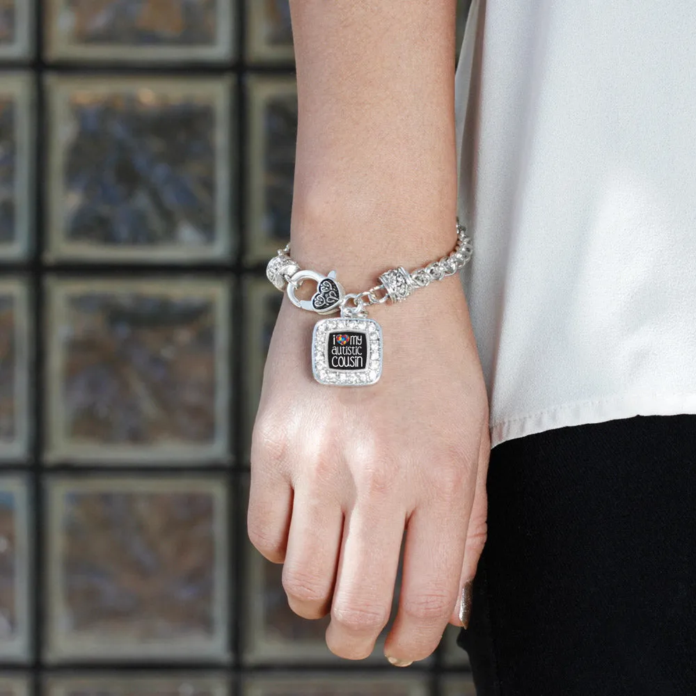 Silver I Love My Autistic Cousin Square Charm Braided Bracelet