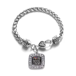 Silver I Love My Autistic Cousin Square Charm Braided Bracelet