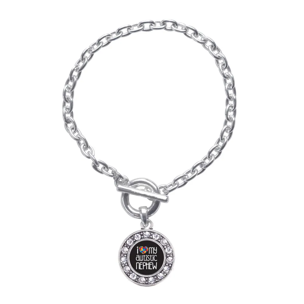 Silver I Love My Autistic Nephew Circle Charm Toggle Bracelet