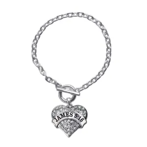 Silver James 5:16 Pave Heart Charm Toggle Bracelet