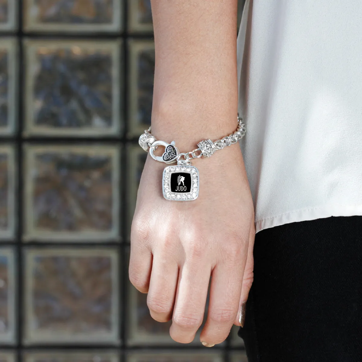 Silver Judo Square Charm Braided Bracelet