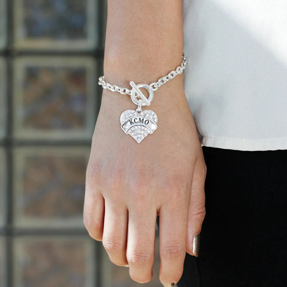 Silver KCMO Pave Heart Charm Toggle Bracelet