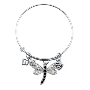 Silver Love Dragonfly Charm Wire Bangle Bracelet