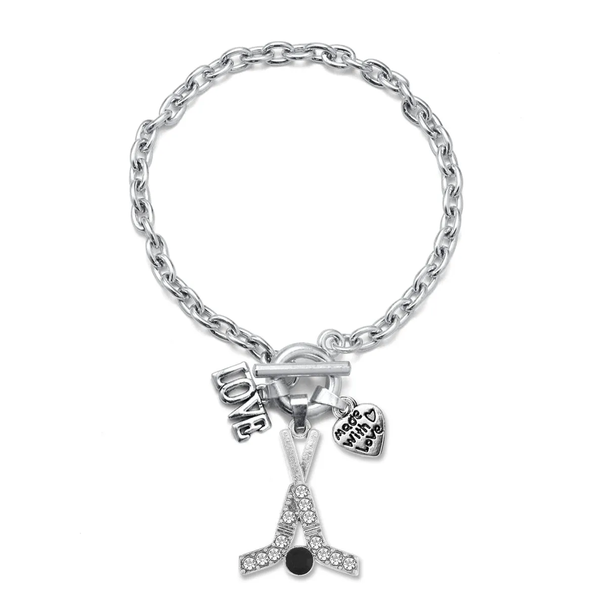 Silver Love Pave Hockey Charm Toggle Bracelet