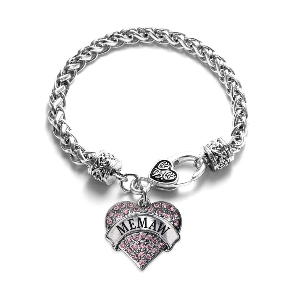 Silver Memaw Pink Pink Pave Heart Charm Braided Bracelet