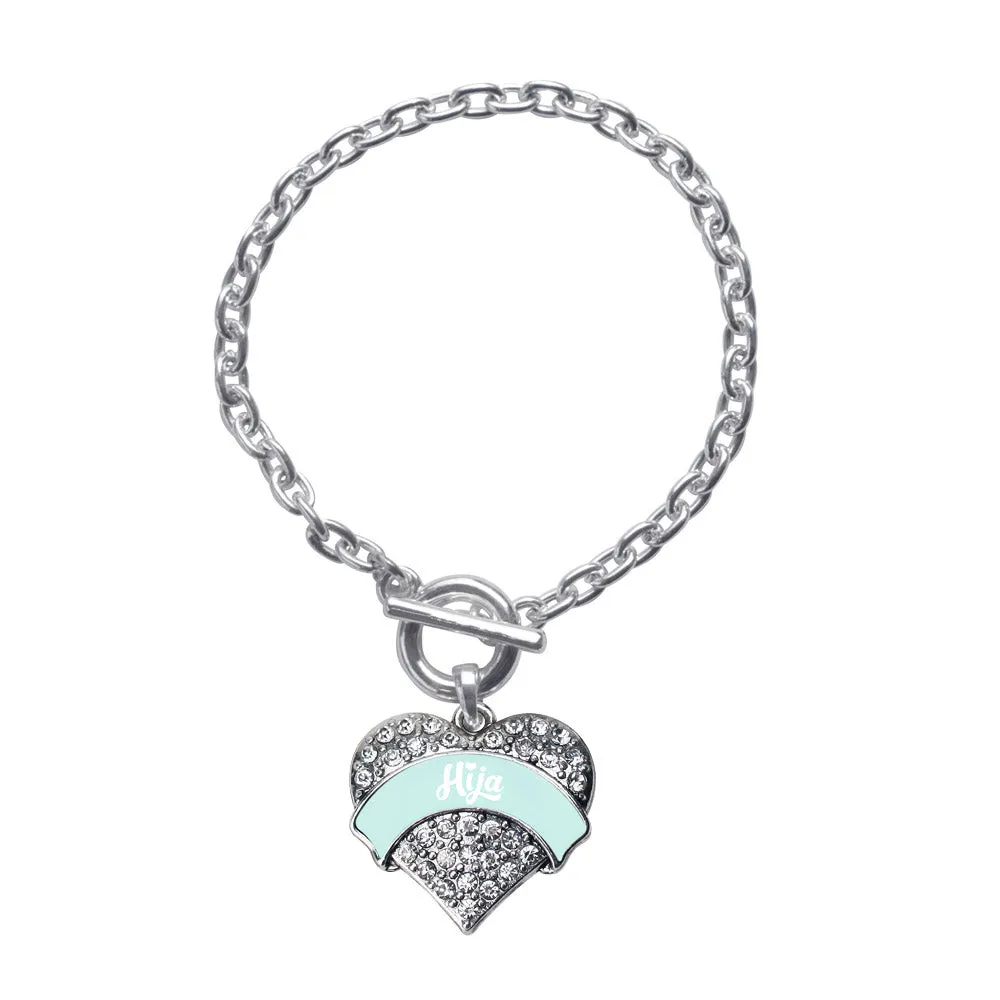 Silver Mint Hija Pave Heart Charm Toggle Bracelet