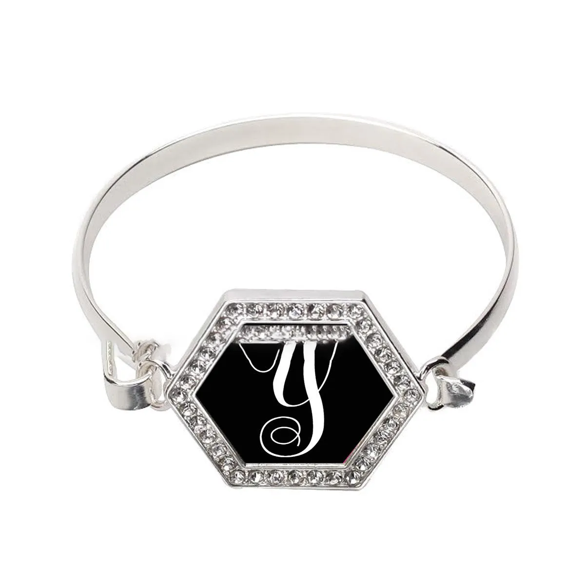 Silver Monogram - Y Hexagon Charm Bangle Bracelet