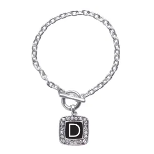 Silver My Initials - Letter D Square Charm Toggle Bracelet